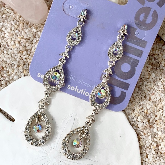 AB Rhinestone Dangle Earrings - Picture 3 of 4